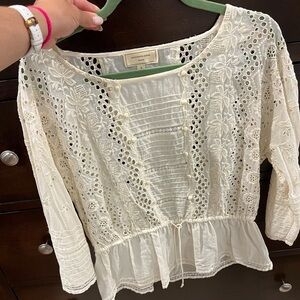 Anthropologie: Moulinette Soeurs cream eyelet top
